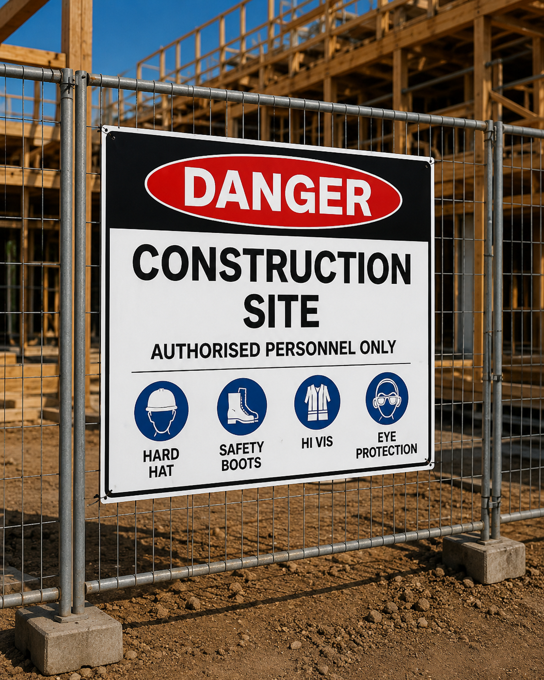 Construction site corflute sign on temporary fencing