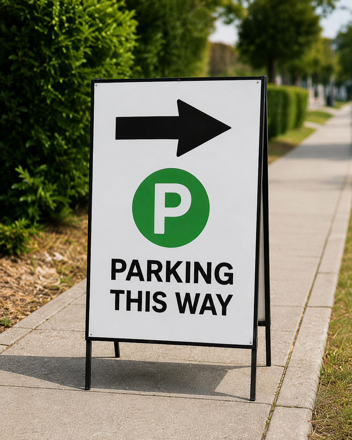 Directional corflute sign with arrow for visitor guidance