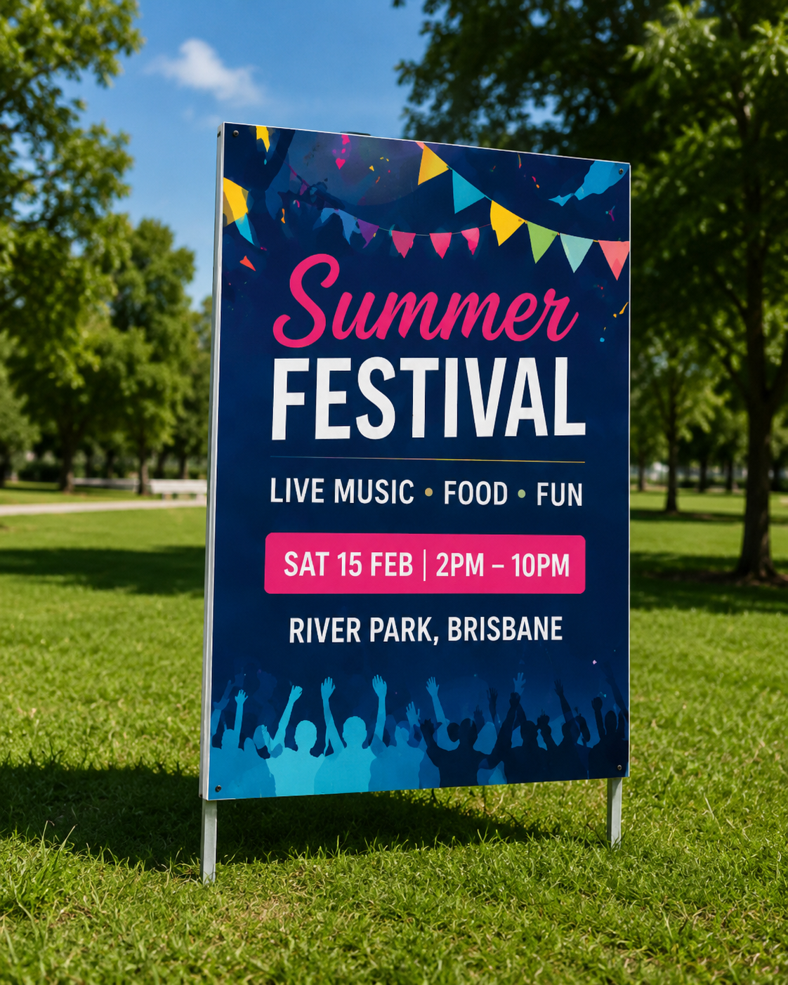 Event corflute sign used for temporary outdoor wayfinding
