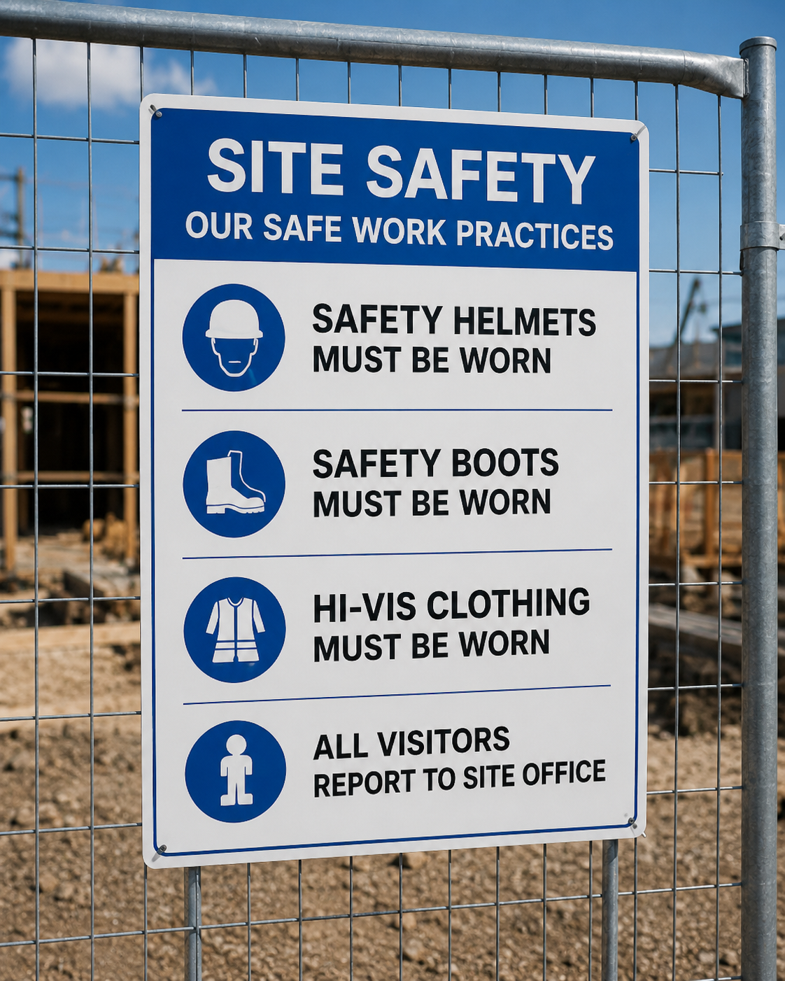 Safety information corflute sign for site instructions